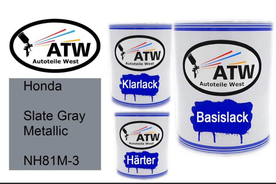 Honda, Slate Gray Metallic, NH81M-3: 1L Lackdose + 1L Klarlack + 500ml Härter - Set, von ATW Autoteile West.
